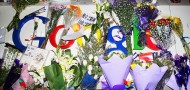 Memorial of flowers at Google's headquarters in Beijing right before the company left China in 2010.