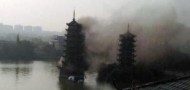 guilin pagoda on fire sun and moon tourist attraction