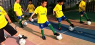 children student soccer training